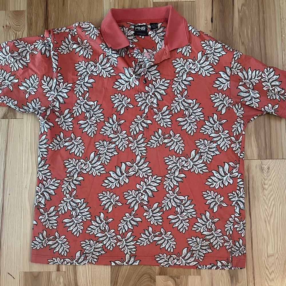 VINTAGE GOLF MENS Red and White Floral Men's Polo Shirt